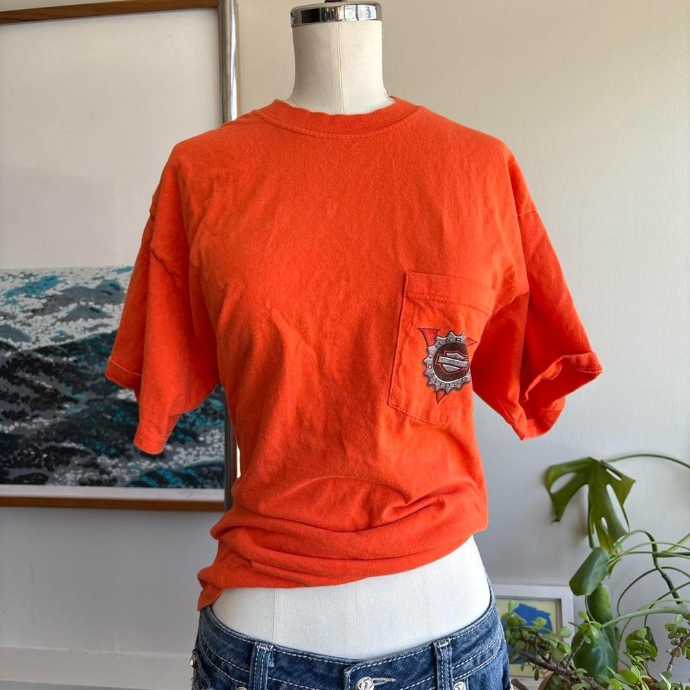 Orange Harley Davidson Graphic Pocket T-Shirt